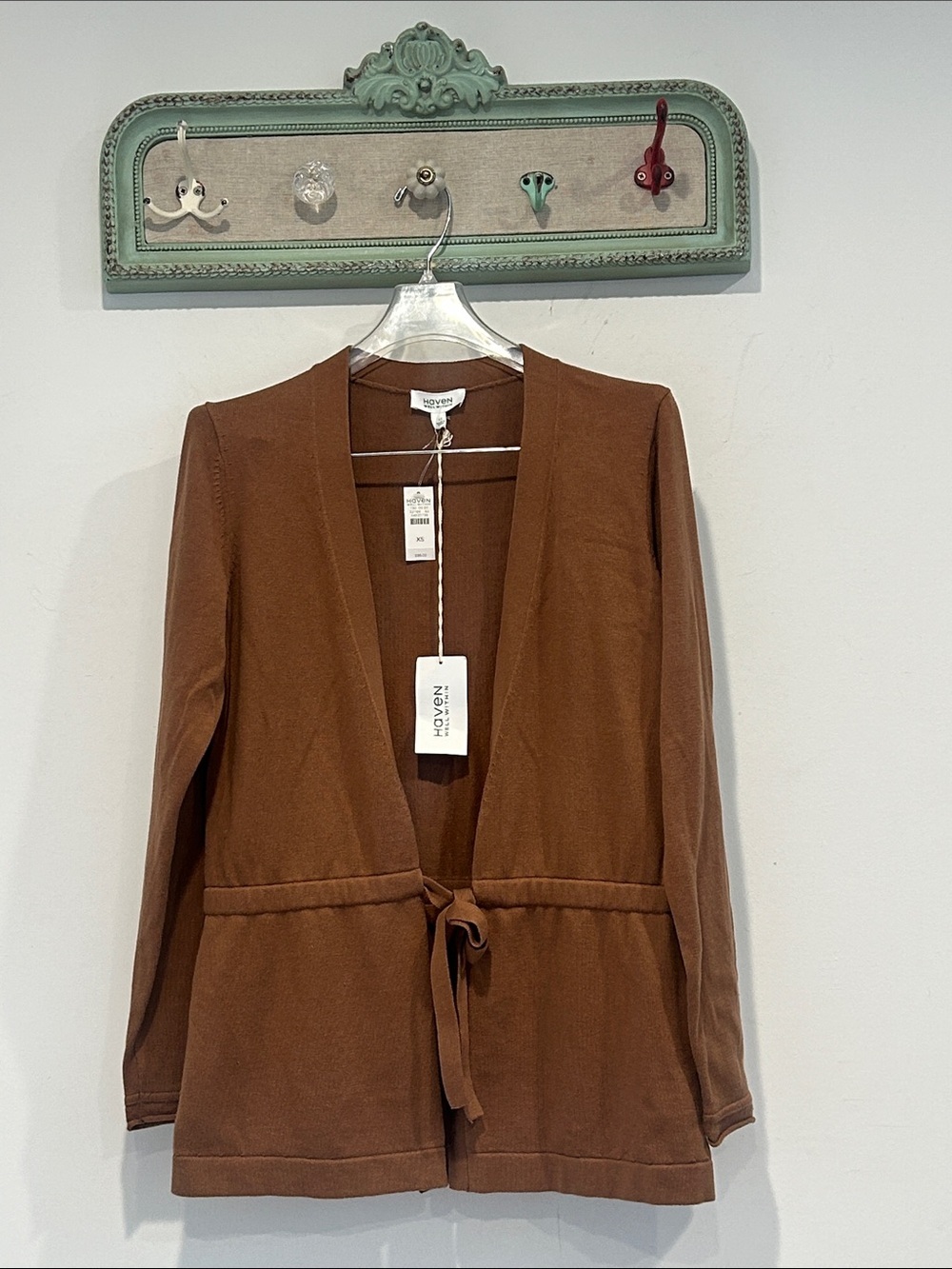 Haven luxe cashmere cotton Brown Tie-Front Open Cardigan Sweater XS women’s new
